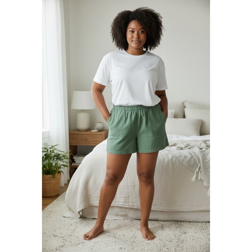 NWT J. Crew Factory Linen-blend pull-on short n Frosty Mineral Green Women's XXL